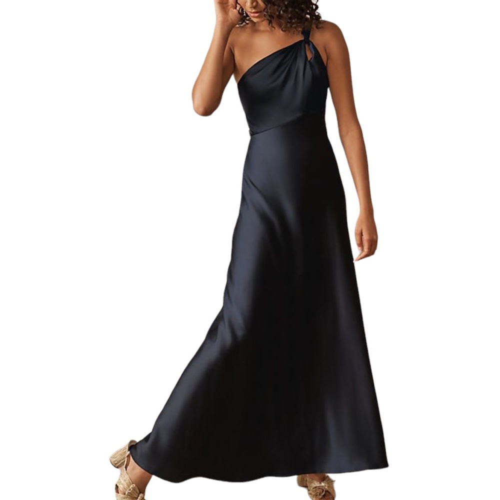 BHLDN Ashland Satin Charmeuse Dress in Navy Size 6 NWT
